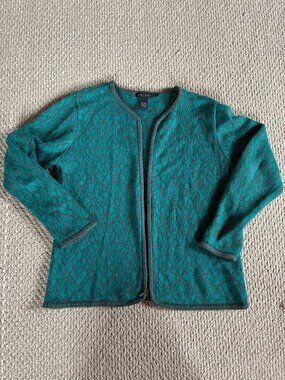 Nomadic Traders L Cardigan Cotton Ramie Teal Gray Abstract Geometric Nordic Boho